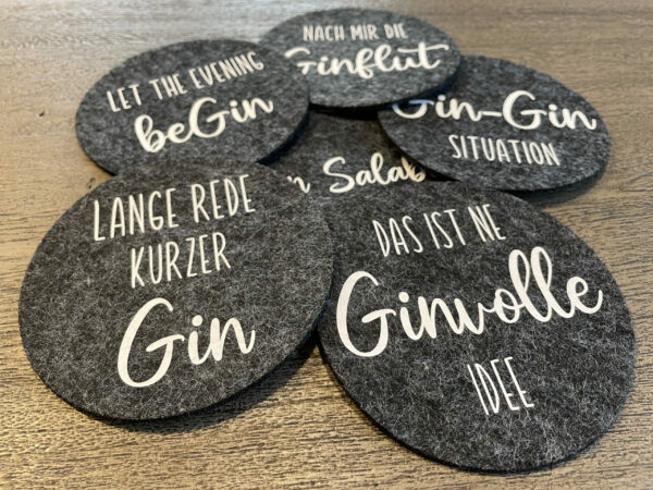Filzuntersetzer mit Gin Sprüchen