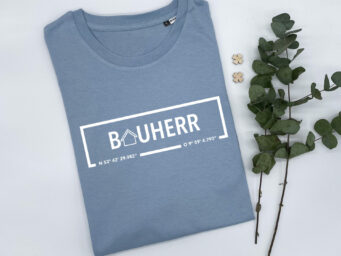 Bauherr + Bauherrin T-Shirt personalisiert mit Koordinaten für Männer & Frauen