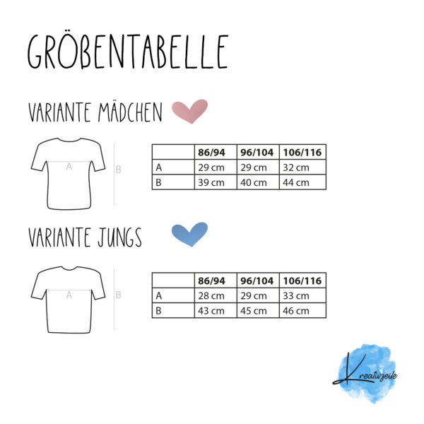Größentabelle T-Shirts für Kinder Größentabelle T-Shirts für Kinder